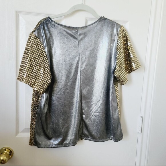Vintage Trimmings Golden Shimmer Disco Sparkle Mirror Short Sleeve Blous… - Picture 9 of 12